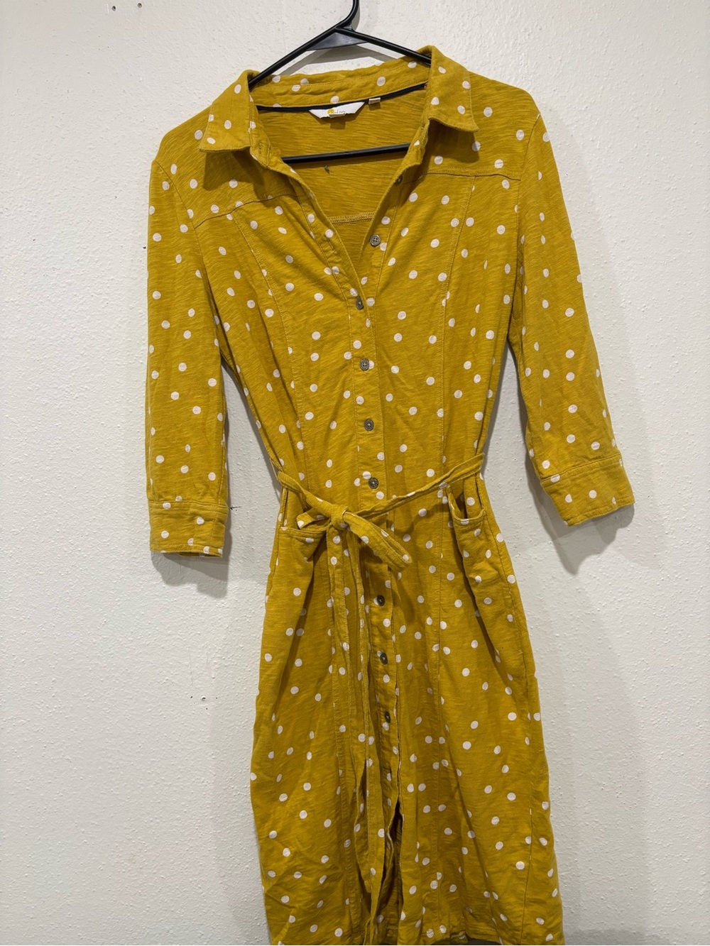 Boden Mustard Yellow Polka Dot Shirt Dress - Picture 3 of 8